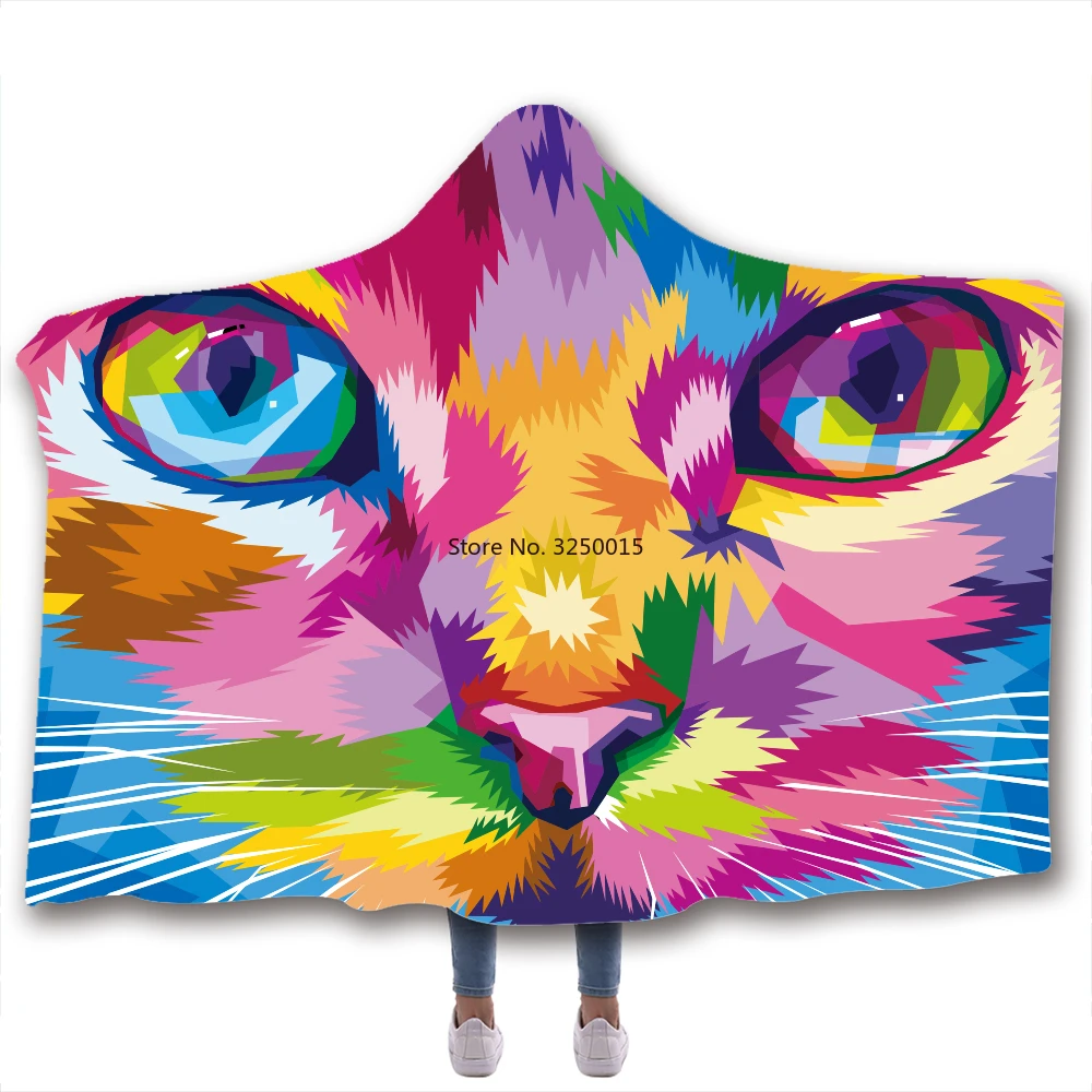 

Pet Cat Printed Soft Back To School Blanket Warm Wool Velvet Hoodie Blanket Home Sofa Camping Cloth Harajuku Hooded Blanket