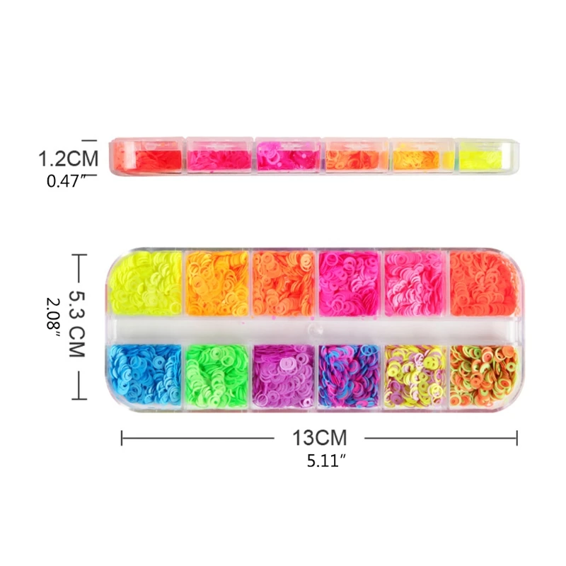 

J60E 12 Grids/Box Fluorescent Bubble Sequins Epoxy Resin Glitter Filling Hollow Round Shape Slime Slices Neon Nail Art Flakes