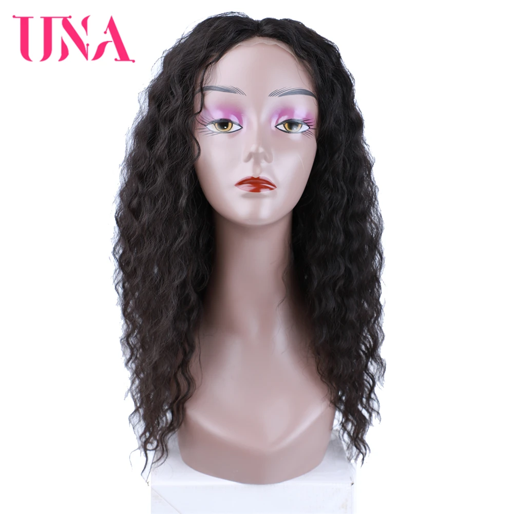 UNA  Lace Part Wig Wigs Long Pre-Colored Blend Wigs Deep Wave Wigs Natural Style 18Inch For Women  Cheap Soft Remy Wigs