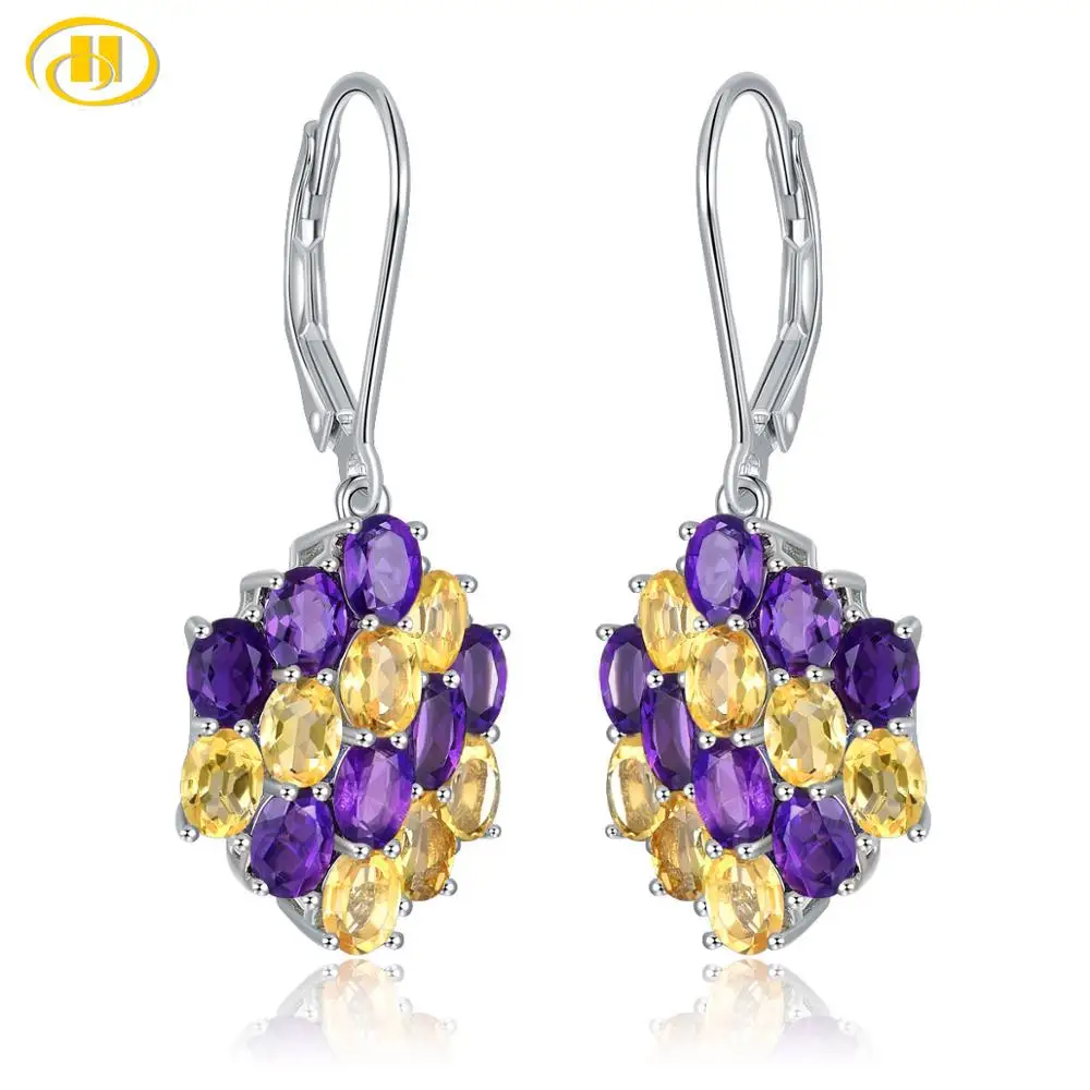 Серьги Hutang из серебра с аметистом ювелирные изделия натурального драгоценного