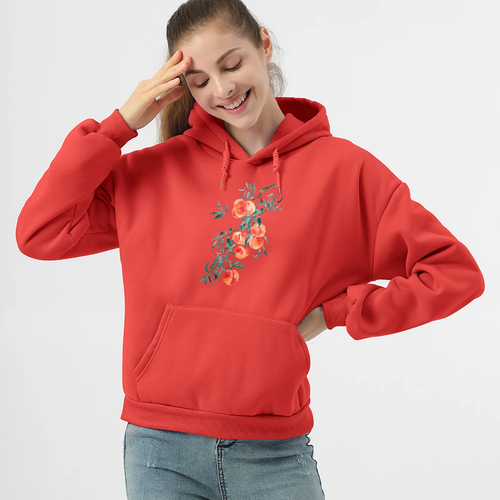 

Женская флисовая толстовка с капюшоном и принтом листьев