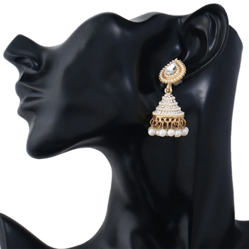 2018 модные индийские Висячие серьги Jhumka Jhumki из искусственного жемчуга женские