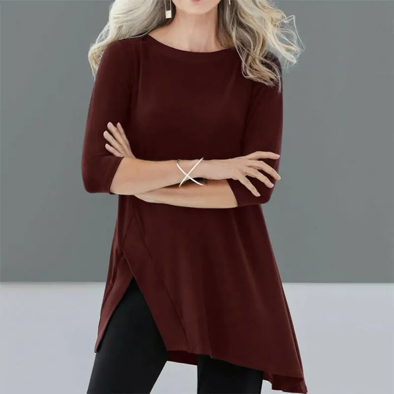 Женский осенне-зимний свитер футболки топы круглый вырез длинный рукав