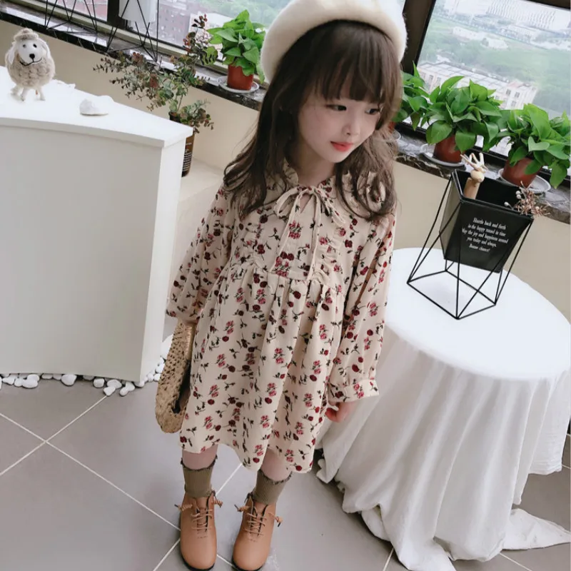 Осень 2020 Платье для девочек Детская хлопковая одежда с длинными рукавами и