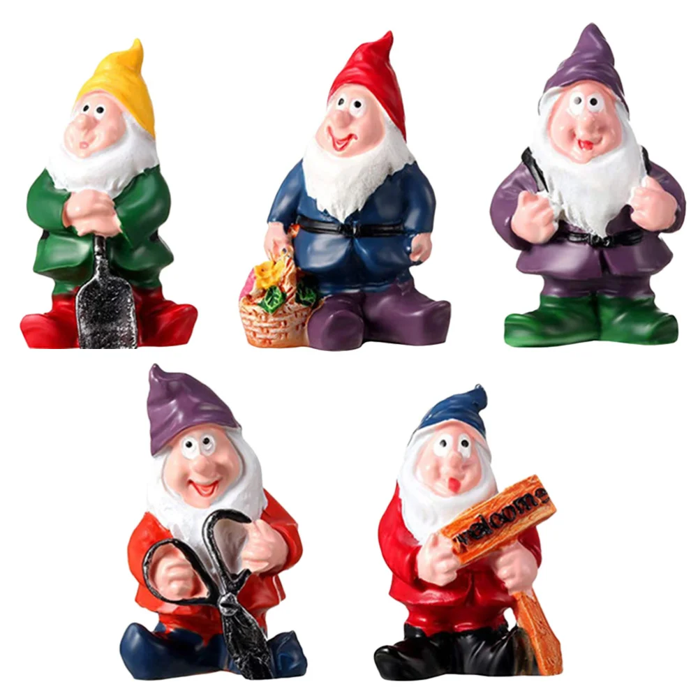 

5pcs Lovely Resin Dwarf Garden Decor Micro Landscape Dwarf Crafts Adornment