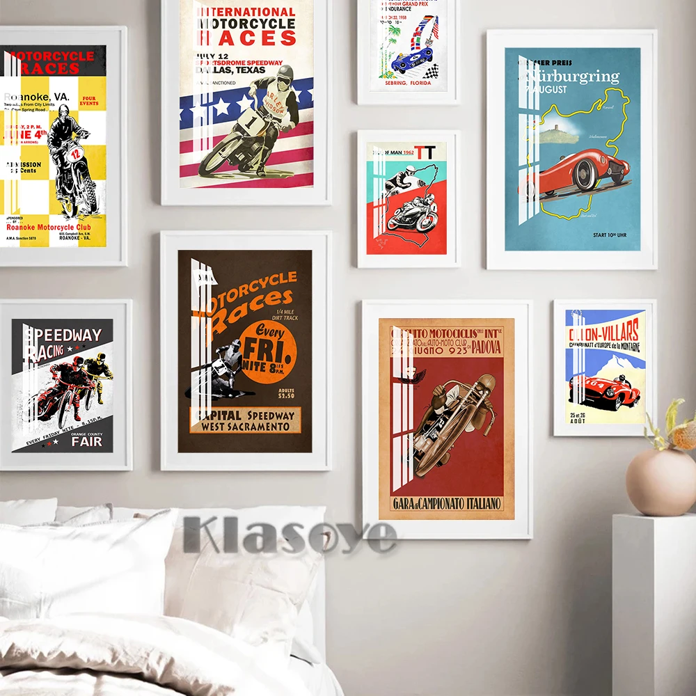 

Italian Motorcycle Racing Vintage Art Prints Poster Flat Track Motorcycle Speedway Race Canvas Poster Bar Pub Club Home Decor