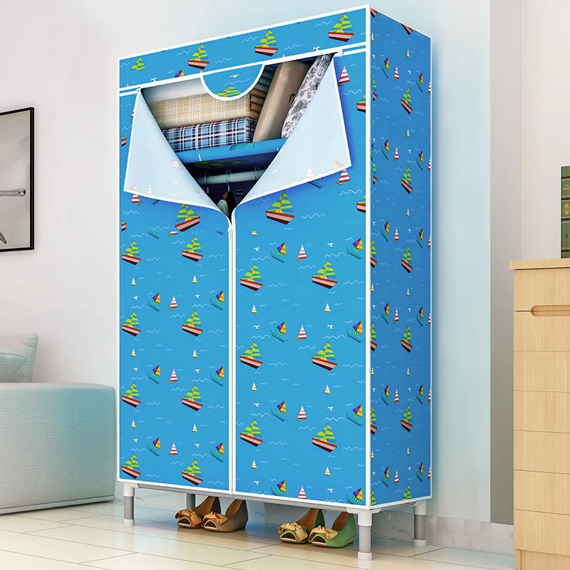 

2021 Fabric wardrobe fabric storage cabinet assembly simple modern economical single wardrobe