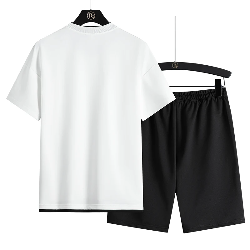 

New Mens Sets Fashion Tracksuit Men Print O Neck Beach Shorts Tee Male Elastic Waist Jogger Set Shorts + Short Sleeve Tshirt 4XL