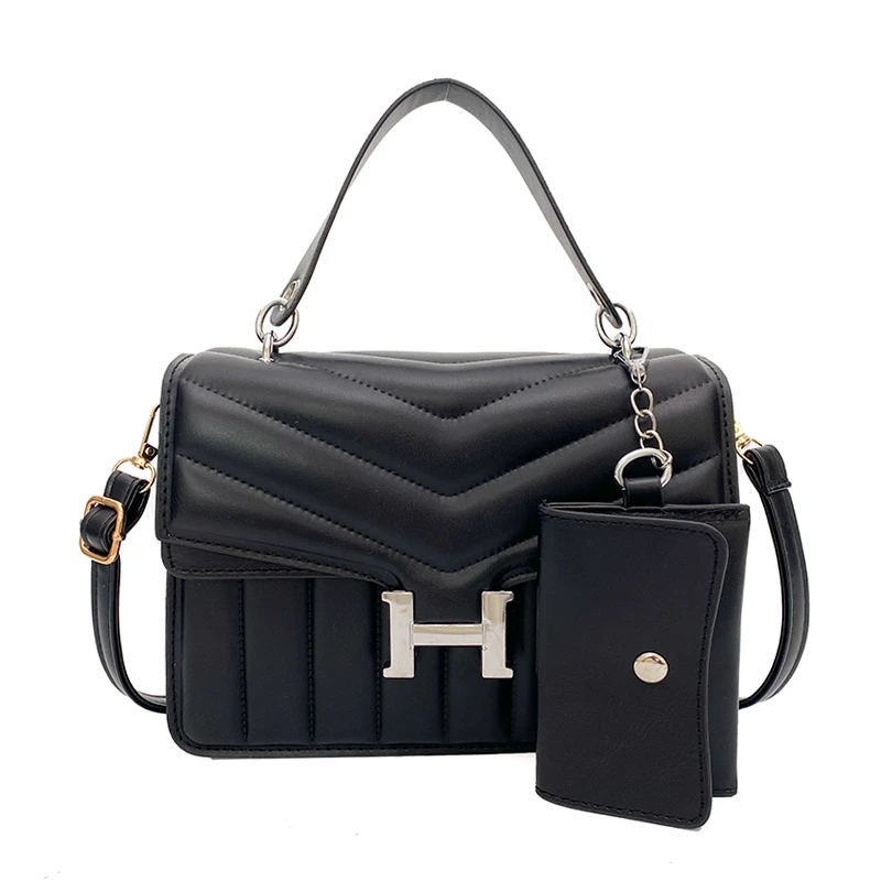 

Solid Color PU Leather 2pcs Square Women's Hand Shoulder Messenger Tote Bag Purses And Handbags Bags For Women Bolso Mujer