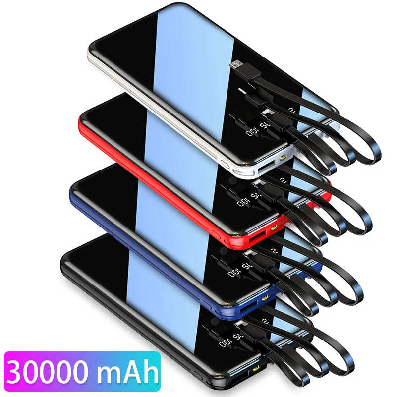 

30000mAh Power Bank Portable Charger Mirror Screen LED Display Powerbank External Battery Pack Poverbank For Smart Mobile Phone