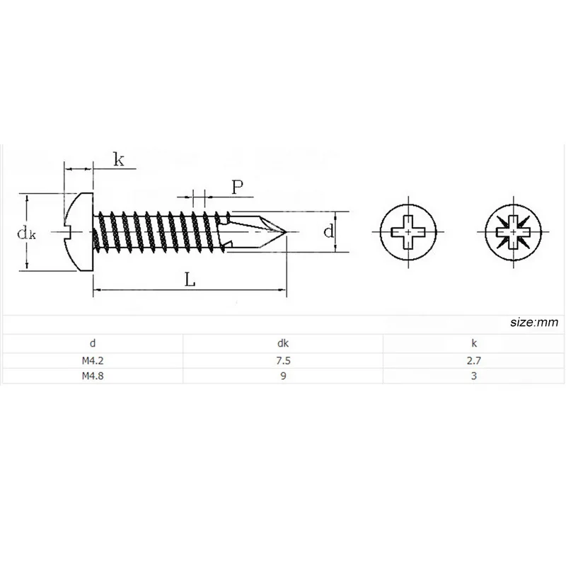 100pcs/set M4.2 M4.8 Sizes Self-tapping Screws 316 Stainless Steel Cross Recessed Pan Head for Woodenwork |