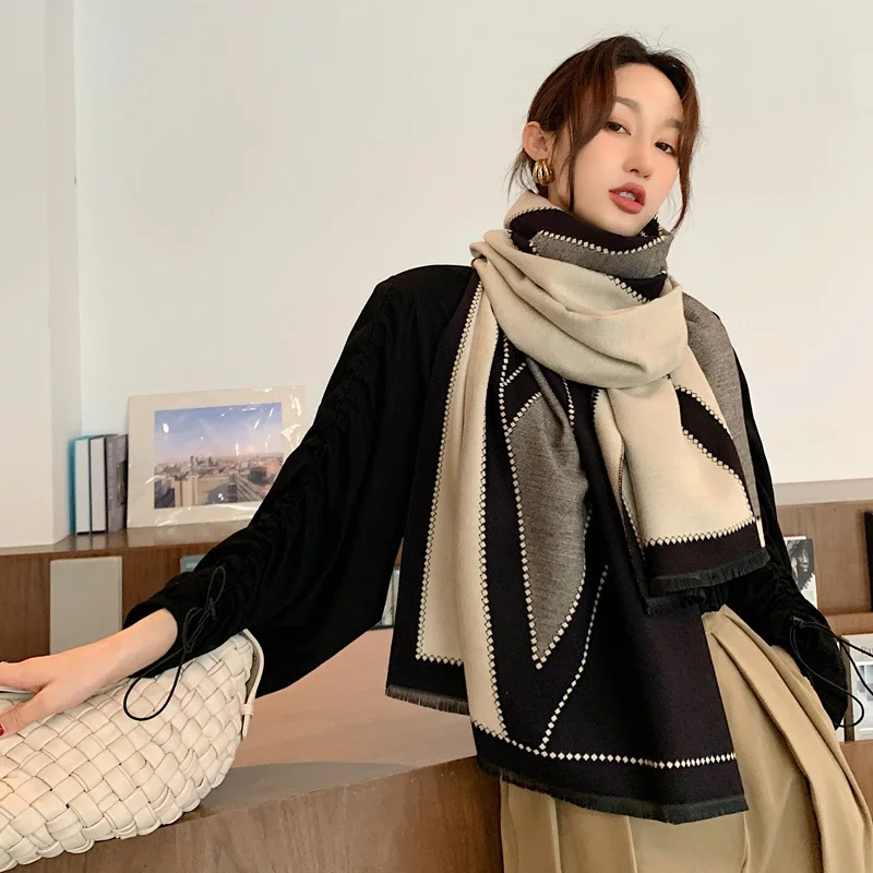 

Luxury Brand Winter Scarf Women Cashmere Pashmina Long Neck Scarves Warm Bufanda Shawls and Wraps Bufanda 2021 New