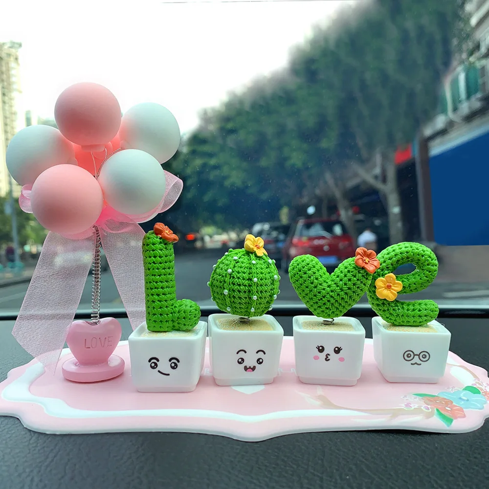 

Creativity Cute Small Fresh Cactus Resin Plant Small Potted Car Ornaments Home Table Window Decorations Valentine's Day Gift