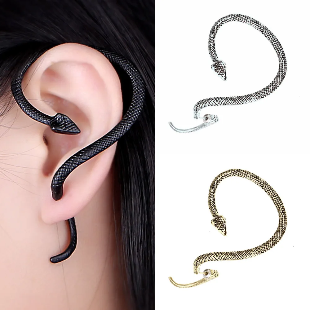 

Gothic Punk Rock Snake Winding Cuff Earrings For Women Men Vintage Individuality Temptation Antique Black Earcuff 1pc