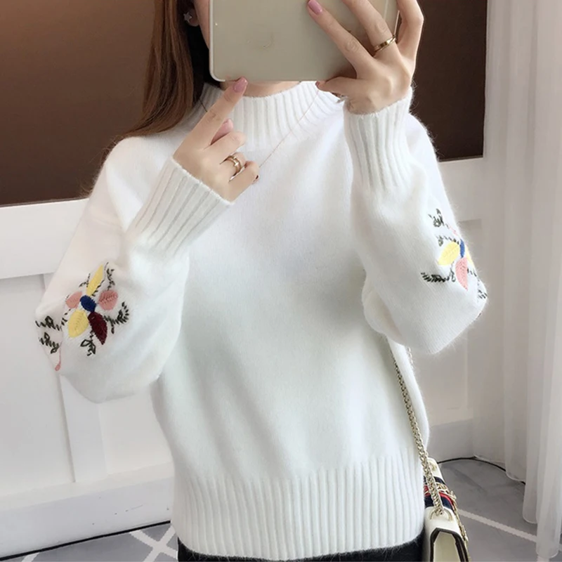 Embroidered Women Sweater Thick Loose woman warm winter 2020 clothes long sleeve High quality fashion Knitted pullover Tops | Женская