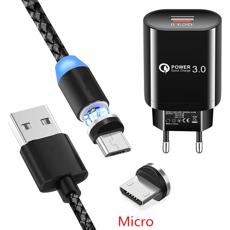 Магнитный Micro usb кабель для samsung Galaxy A7 sony huawei Honor 8X Xiaomi Redmi LG htc QC 3 0 Быстрая зарядка
