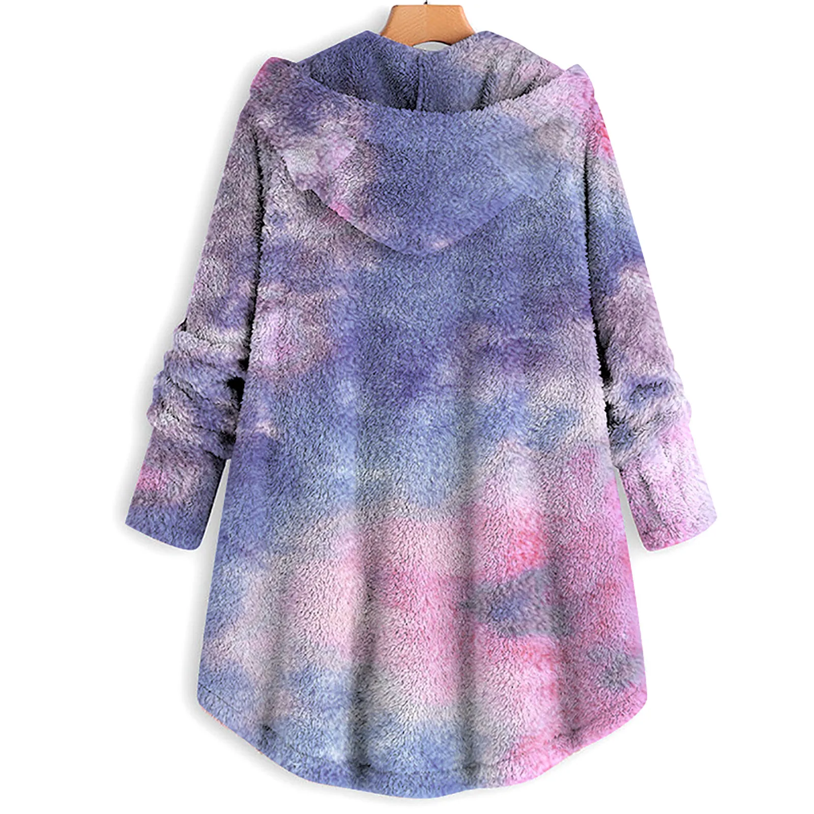 

Winter Jacket Women Fashion Plush Pocket Tie-dyed Printed Long Sleeve Keep Cat Ears Warm Coat Jacket Plue Size Female Overcoat