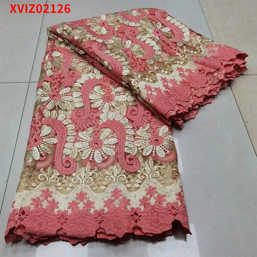 

New Design Lace Fabric French African Ankara Noble ​Sequin Material Silk Cloths 5 Yards/Lot XVIZ02126 A