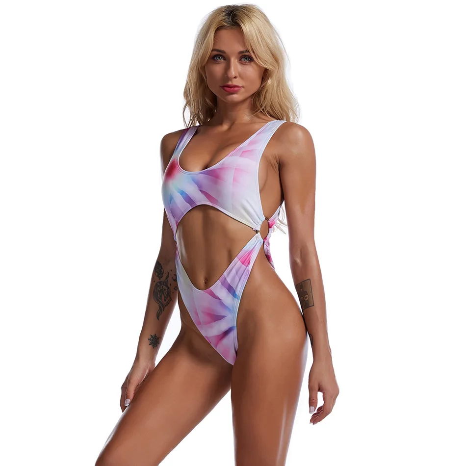 

Ladies Swimsuit 2021 High Quality New Swimwear Sexy Backless High Waist Printed Deep V-Neck Bathing Suit Women