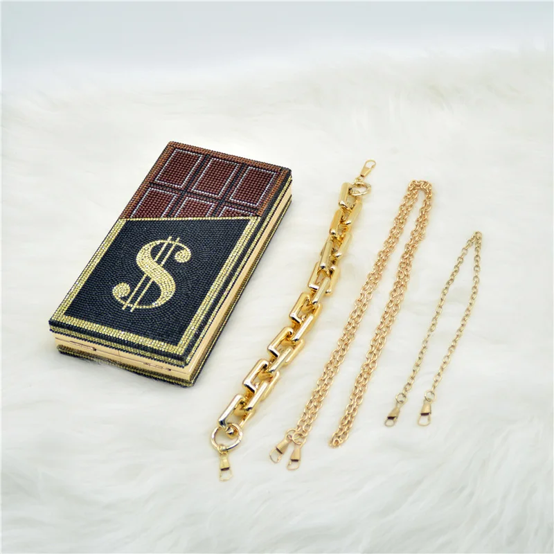 

Fashion Brand Design New Crystal Money USD Handbag Hot Glue Rhinestone Chocolate Luxury Diamond Clutch Evening Bag Party Purse