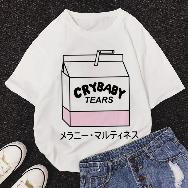 White T-shirt Women Cartoon Peach Juice Japanses Aesthetic Grunge Pink T Shirt Harajuku Cute Kawaii Summer Casual Tshirt Tops | Женская