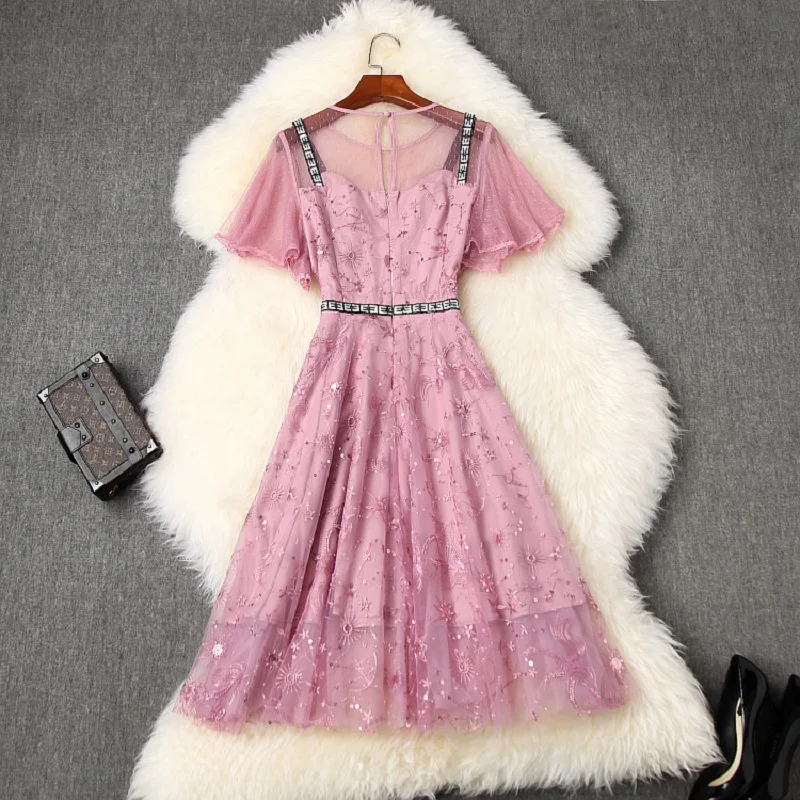 

womanliness 2021 new Spring princess dresses summer elegant Embroidered Beaded dress women ladies office lady Liangsi Club Dress