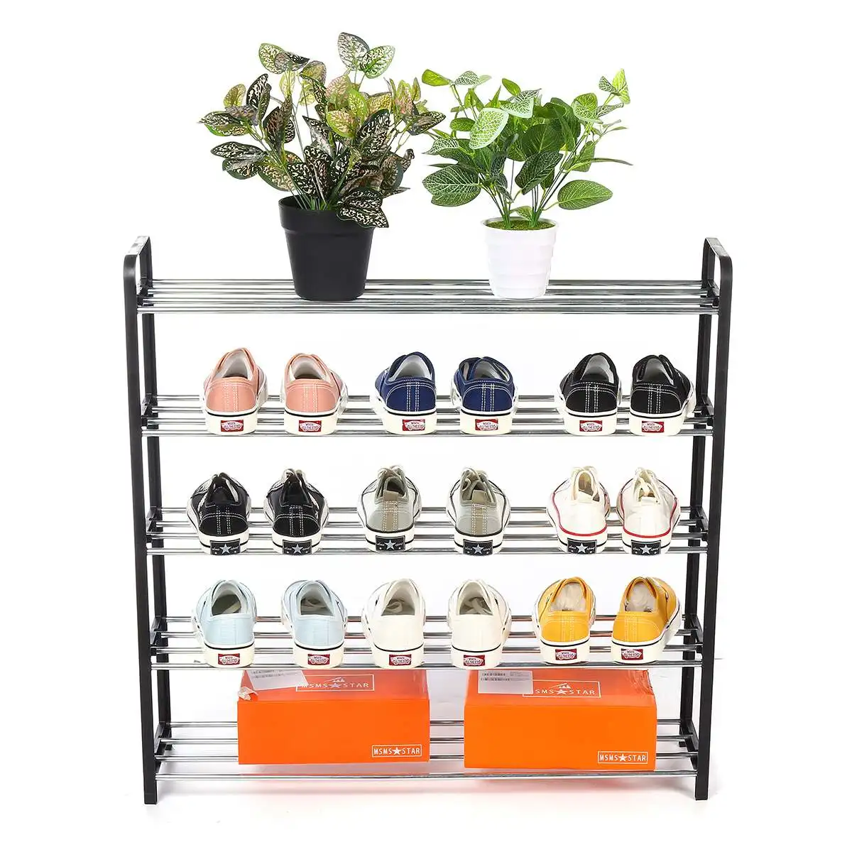 

3/4/5 Tiers Steel Pipe Detachable Dustproof Shoe Rack Storage Organizer Shoes Space-Saving Stand Cabinet Shelf 20 Pairs