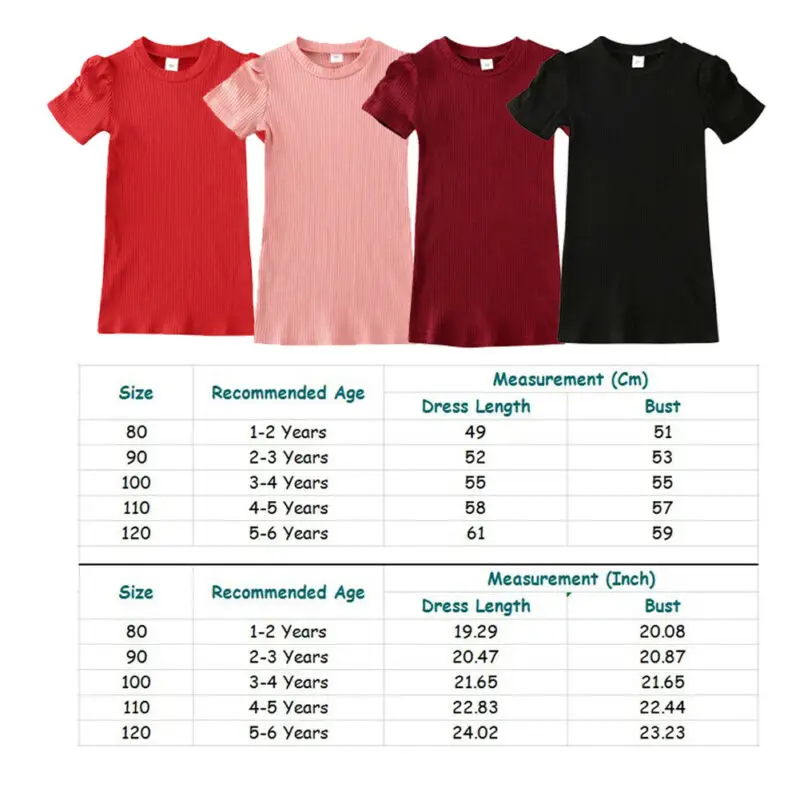 2020 Puff Sleeve Baby Girls Dress 1-6Y Solid Knitted Toddler Kids Casual Party | Детская одежда и обувь