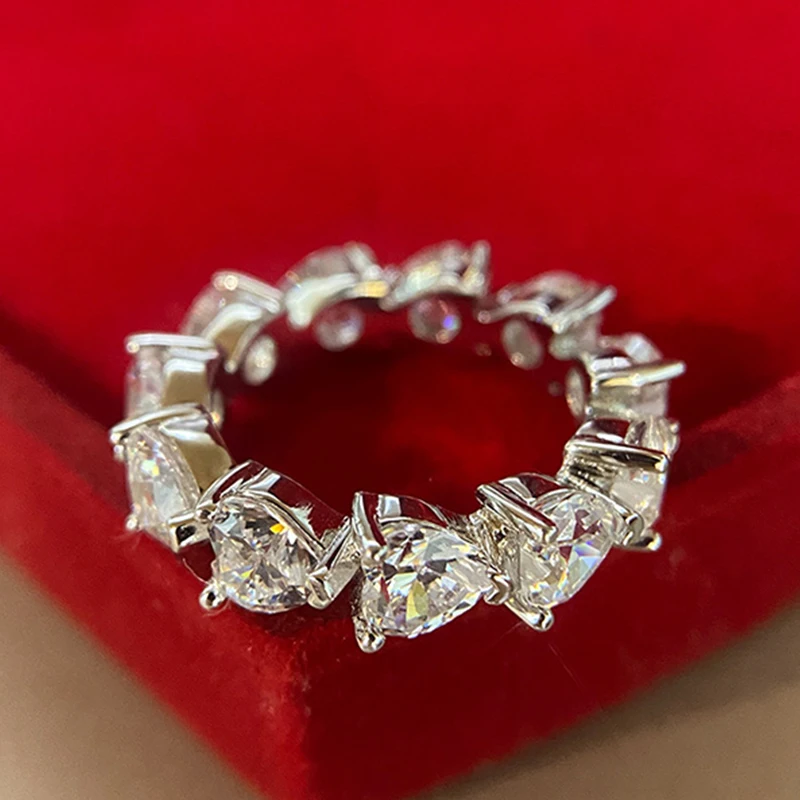 

New Fashion Sparking Heart Wedding Rings for Women Pure Silver 925 Sterling Fine Jewelry Lab Moissanite Diamond Ring