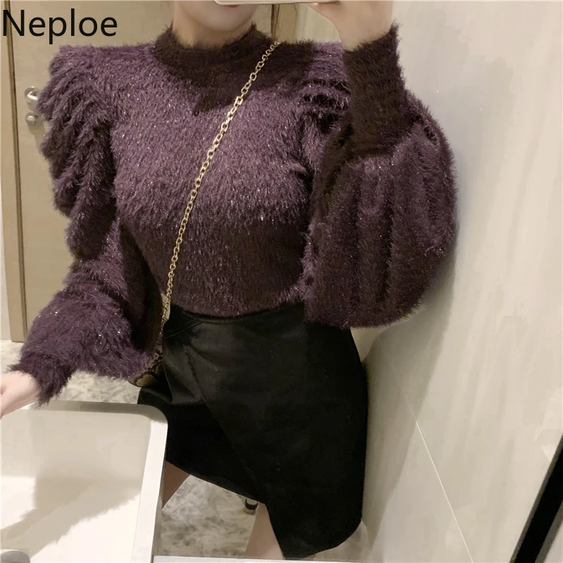 Пуловер Neploe с круглым вырезом и длинным рукавом вязаный свитер для женщин на