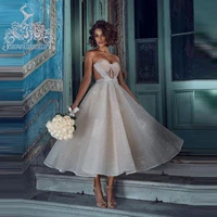 glitter ivory organza strapless ankle length prom dresses see thru tulle sweetheart formal party gowns sparking bridal with bow