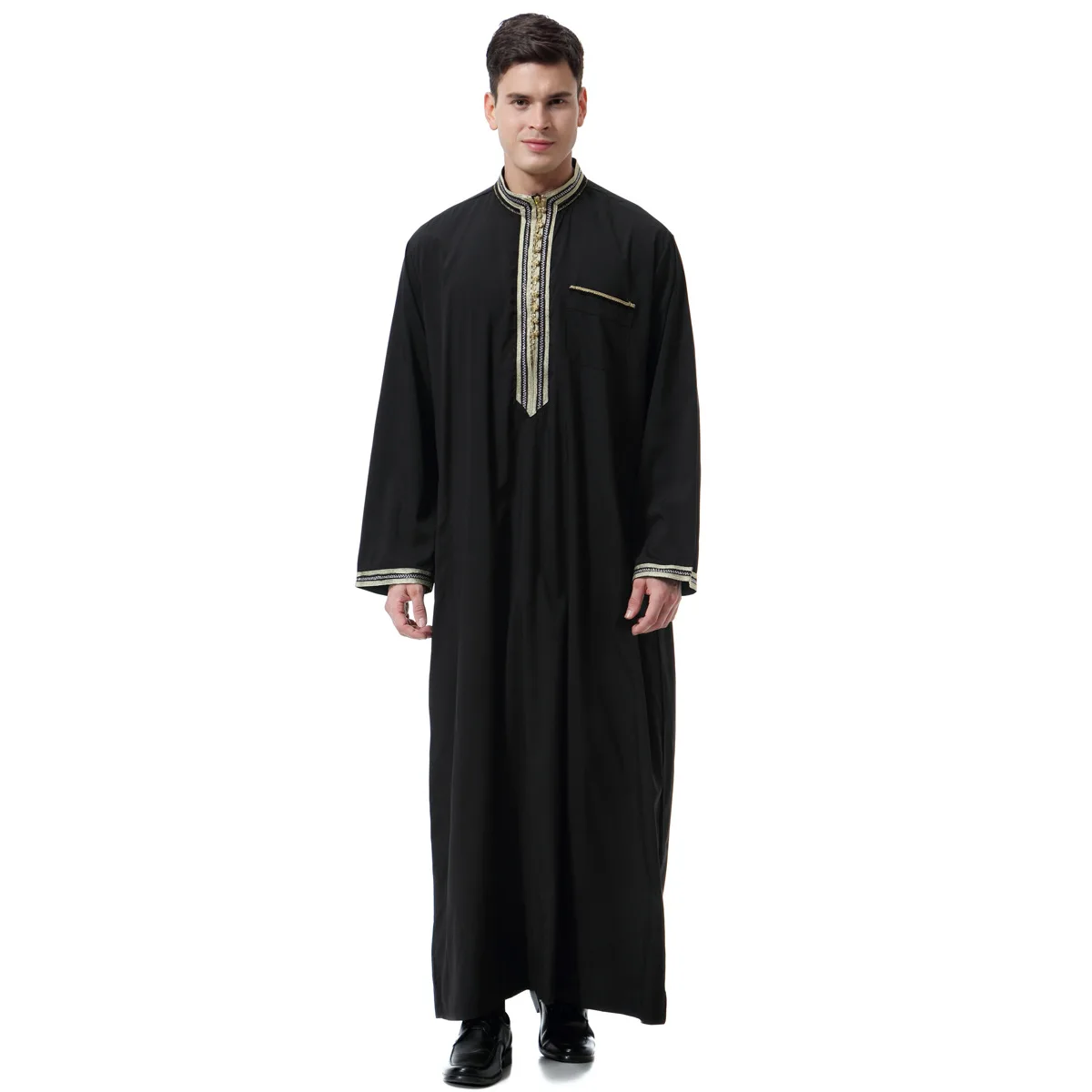 Muslim Islamic Clothing Men Jubba Thobe Long Robe Stand Collar Saudi Musulman Abaya Caftan Islam Dubai Arab Dress For Man PW205