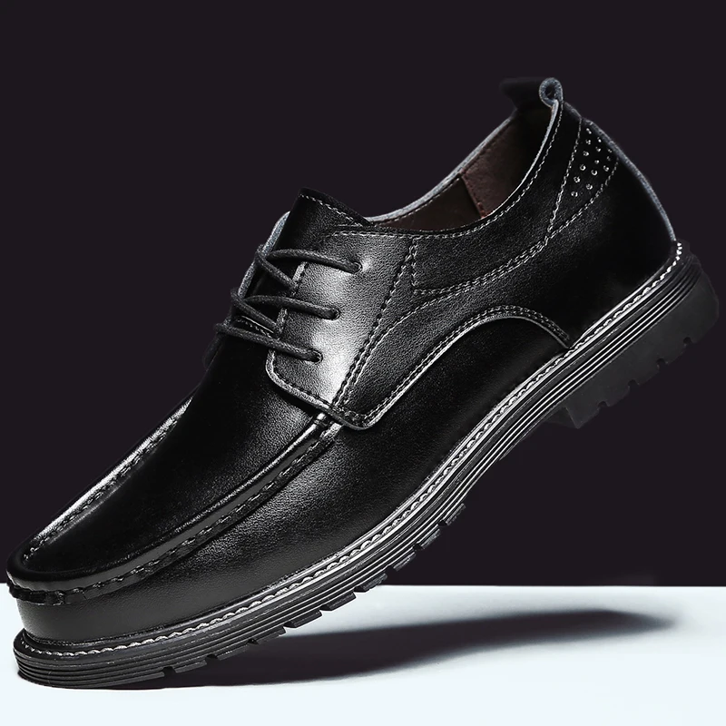 Туфли мужские кожаные деловые резиновая дышащая обувь классические для офиса