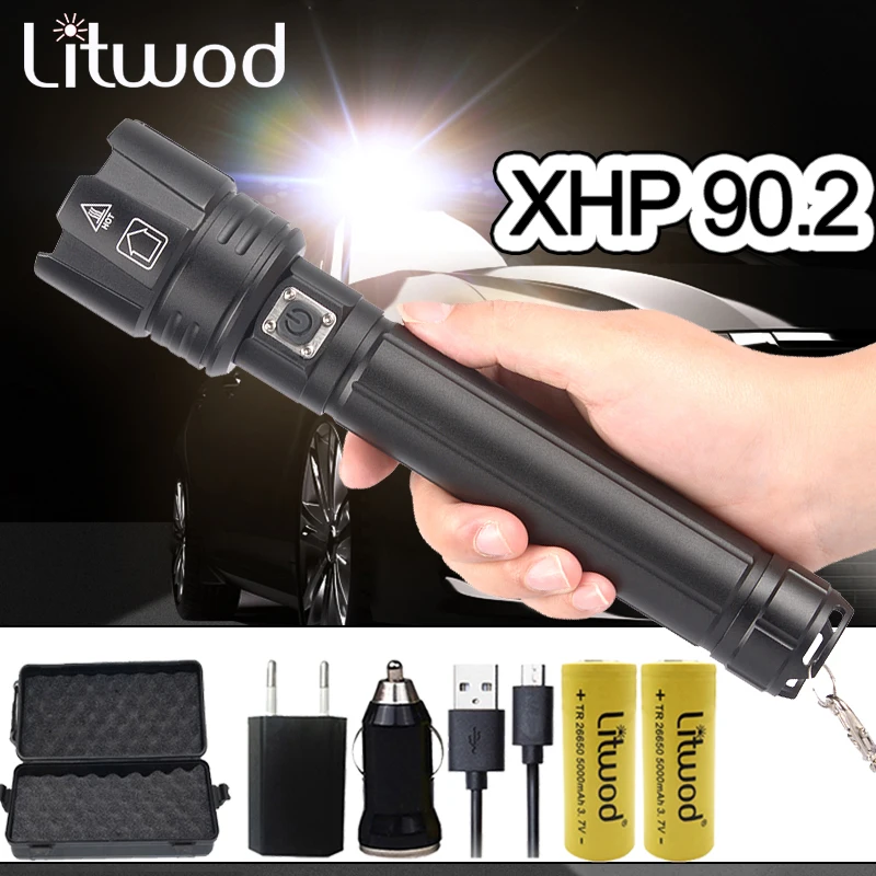 Светодиодный фонарик XHP90.2 тактический мощный перезаряжаемый с аккумулятором 18650