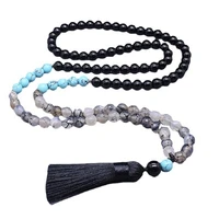 mens and womens fashion natural agate blue turquoise 108 rosary sweater chain long necklace bracelet set