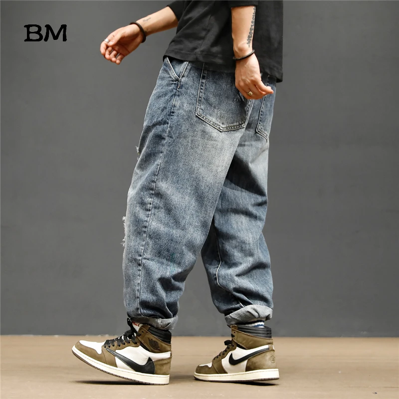 Мужские рваные джинсы в Корейском стиле модная уличная одежда свободные