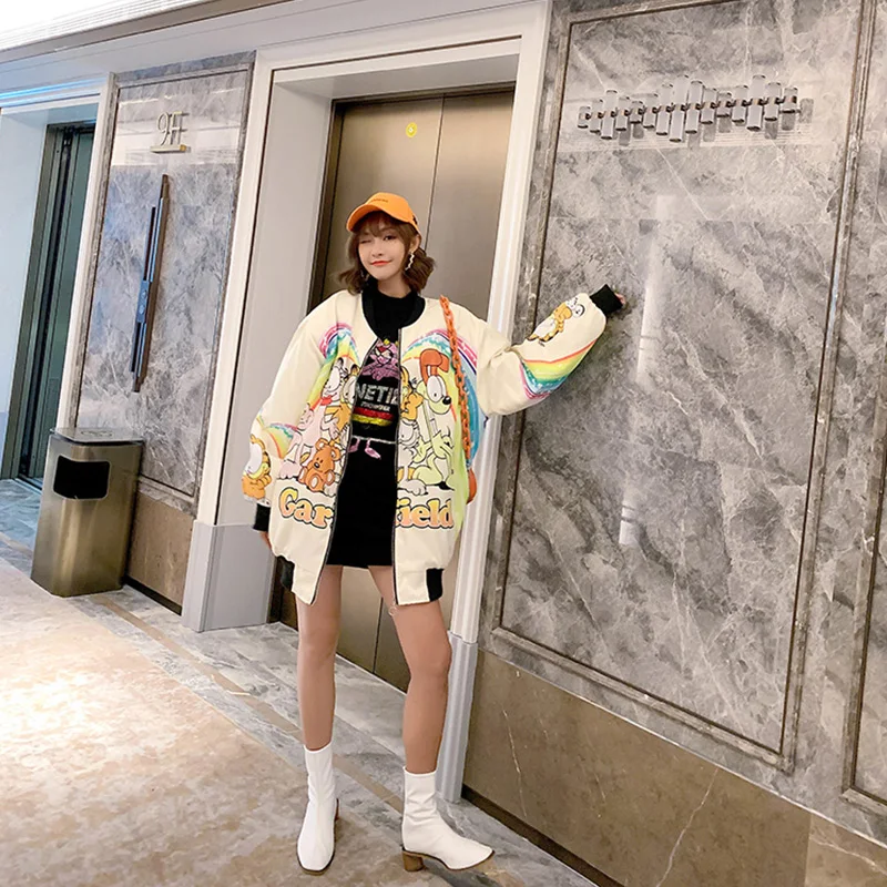 2019 осенние и зимние теплые куртки модные женские пальто с мультяшным принтом |