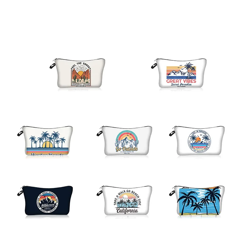 

Beach Style Pattern Cosmetic Storage Bag Makeup Organizers Zipper Bags Portable Wash Bag Travel Handbag