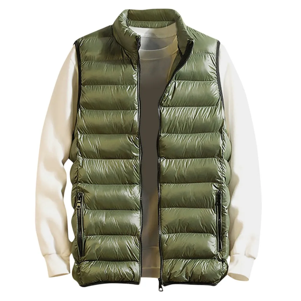 Мужской однотонный жилет на молнии пуховое пальто верхняя одежда теплый для