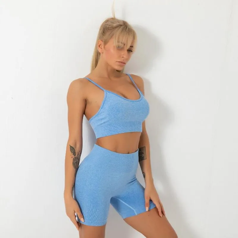 

Seamless Women Yoga Set Workout Clothes Tracksuit Gym Clothing Suit Fitness Bra Sport Shorts Outfit For Woman Running Bra Set