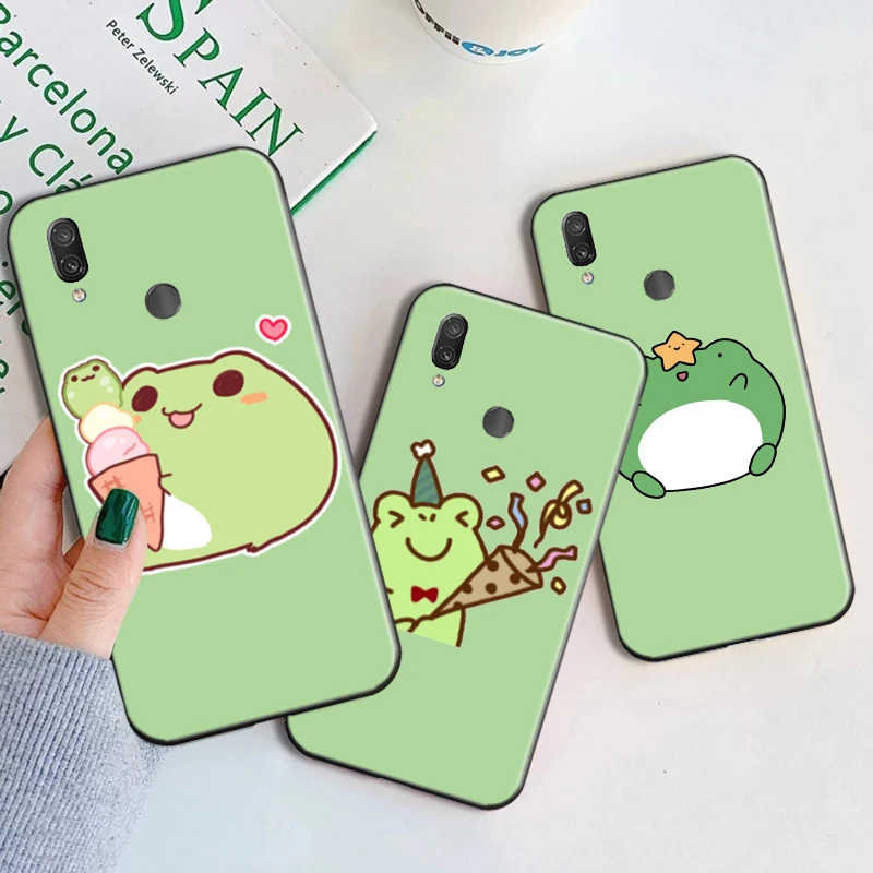 

Frog green cute Phone Case For Huawei Honor 7X 8X 8C 9 V9 9X 9X Lite 9 Lite 10 V10 10i 10 Lite 10X Lite V20 Funda Soft TPU Black