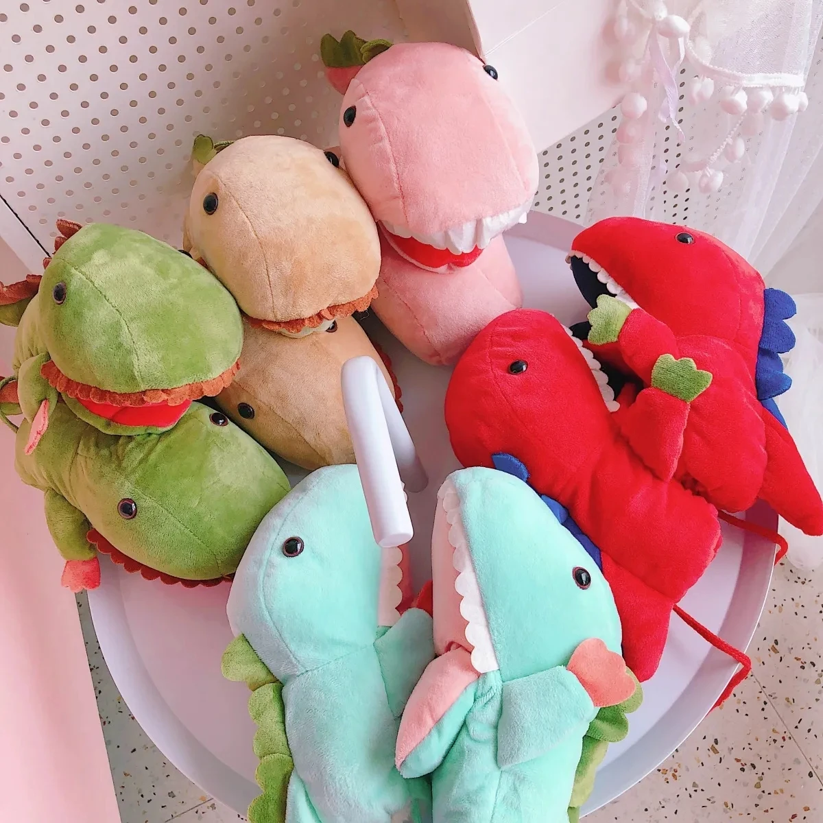 

Winter Children And Mother Dinosaur Cartoon Gloves Girls and Boys Lanyard Thicken Furry Cotton Gloves Kids Women Warmth Mittens