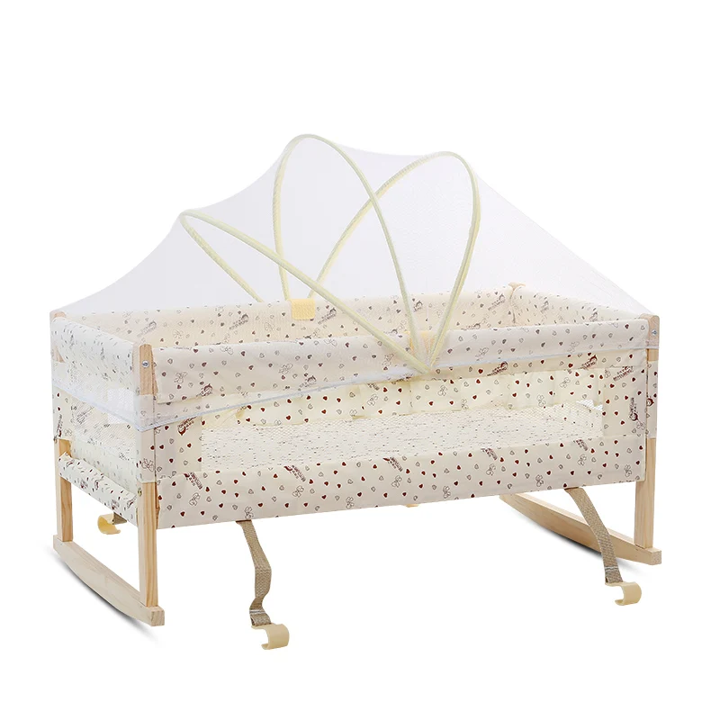 621 Dual Purpose Mounted Solid Wood Non-Paint Little Cradle Carrycot Newborns BB Newborns BB Bassinet with Mosquito Net