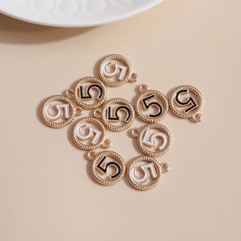 

10pcs 16*19mm 2 Color Trendy Number 5 Charms DIY for Necklaces Pendants Earrings Making Enamel CIrcle Charms Jewelry Findings