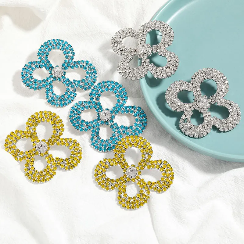 

2021 New Fashion Ladies Rhinestone Multicolor Earrings Elegant Ladies Oversized Earrings Temperament Popular Earrings