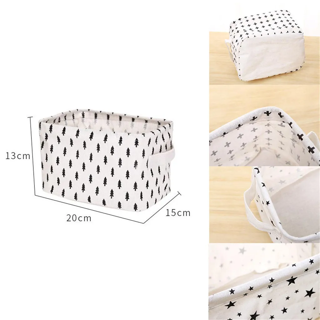 Хлопковая льняная настольная корзина для хранения коробка мелочей с ручкой 4 шт.