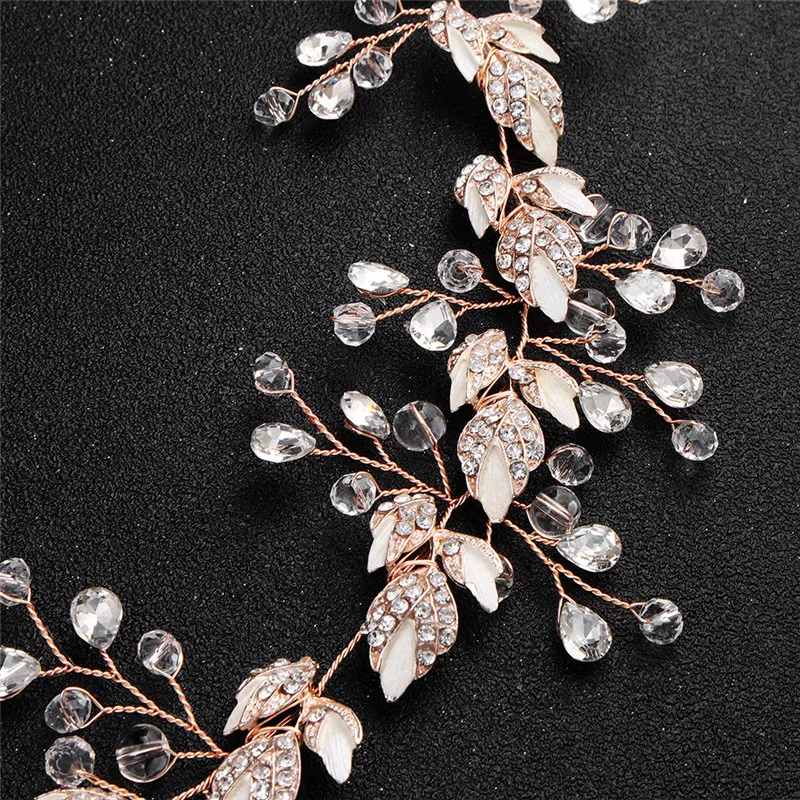 

OKILY Delicate Handmade Leaves Wedding Headband for Bride Bridesmaid Leaf Silk Ribbon Hairbands Women Pearl Hair Accessories