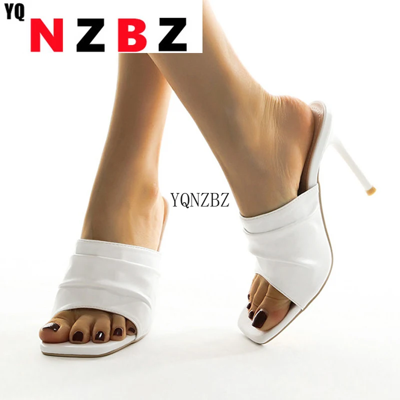 

YQNZBZ Square toe Mules Womens Slipper shoes Summer Sexy high heel Slides Sandals Ladies Rome shoes Women Slippers