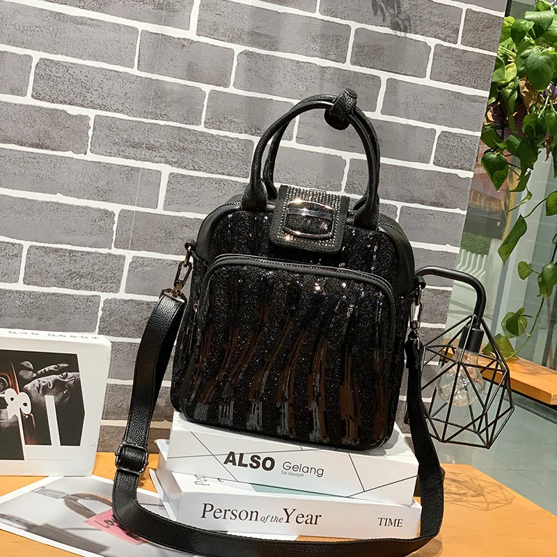 

The New fashion All-match High capacity Women's handbags Messenger bag Shoulder Bags trend Sequins Boston bag