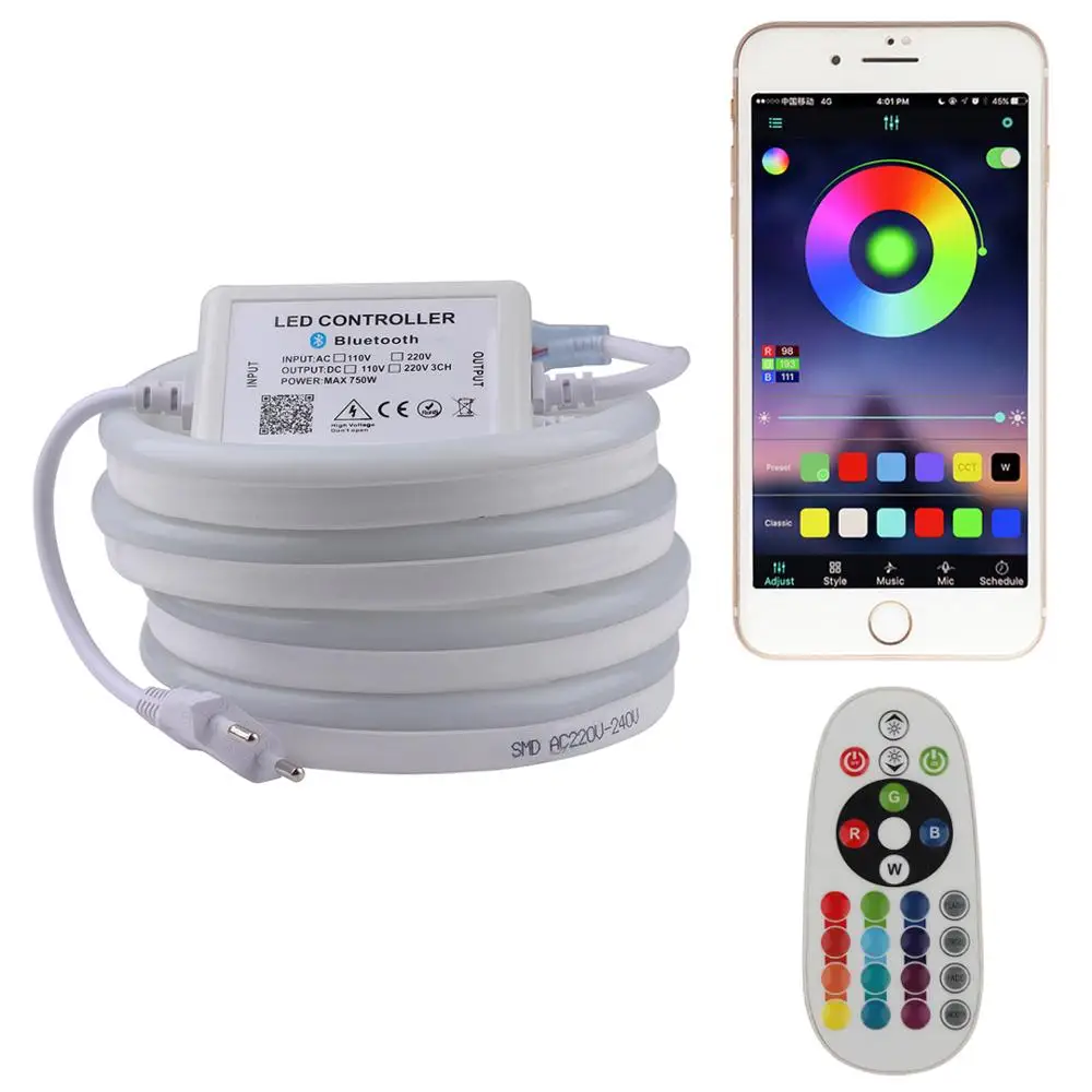 

Very beautiful APP neon tape soft neon light RGB LED strip 220V 220 V waterproof LED stripe 100m with 5 control remote
